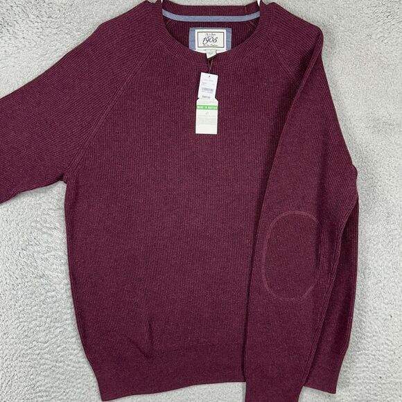 Jos.‎ A. Bank 1905 Crewneck Sweater Mens Large Maroon Knit Ribbed Pullover NEW